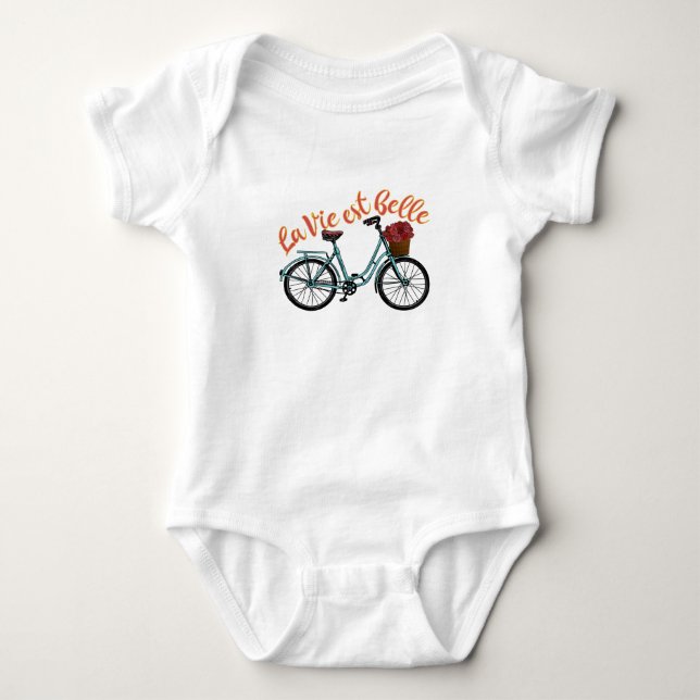 La Vie Est Belle French Bicycle Baby Bodysuit (Front)