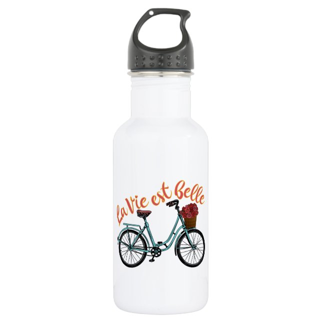 La Vie Est Belle French Bicycle Stainless Steel Water Bottle (Front)
