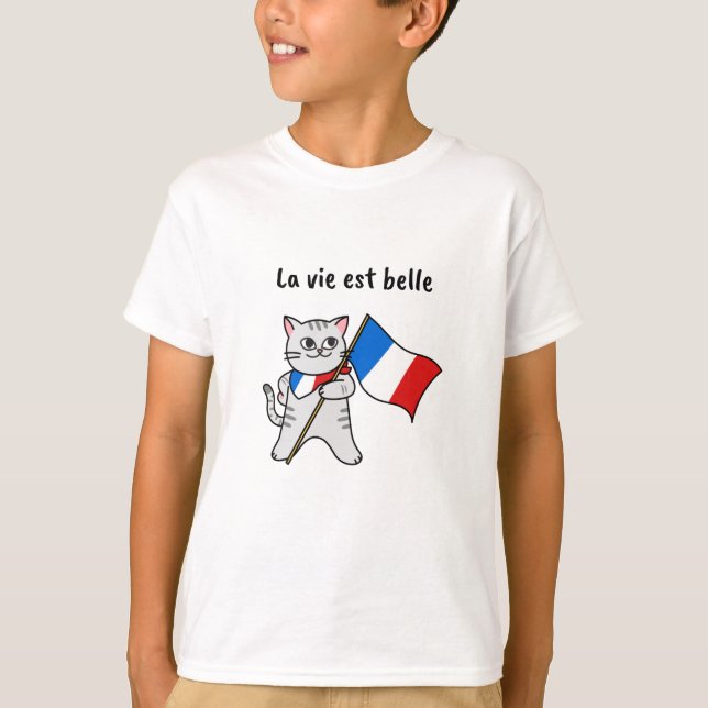La vie est belle French cat T-Shirt (Front)