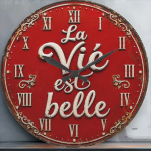 La Vie Est Belle French Vintage Romantic Country Large Clock
