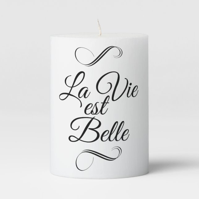 La vie est belle pillar candle (Front)