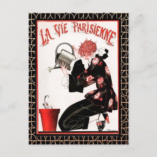 La Vie Parisienne _ Watering the flowers Postcard