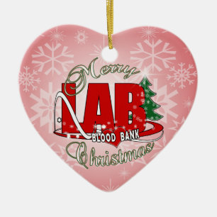 LAB BB BLOOD BANK MERRY CHRISTMAS LABORATORY CERAMIC ORNAMENT