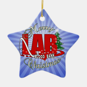 LAB BB BLOOD BANK MERRY CHRISTMAS LABORATORY CERAMIC ORNAMENT
