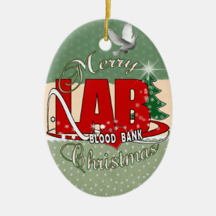 LAB BB BLOOD BANK MERRY CHRISTMAS LABORATORY CERAMIC ORNAMENT