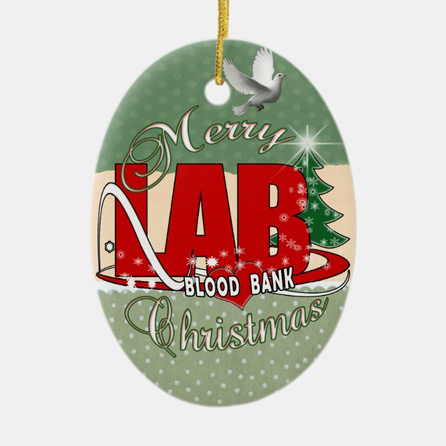 LAB BB BLOOD BANK MERRY CHRISTMAS LABORATORY CERAMIC ORNAMENT (Front)