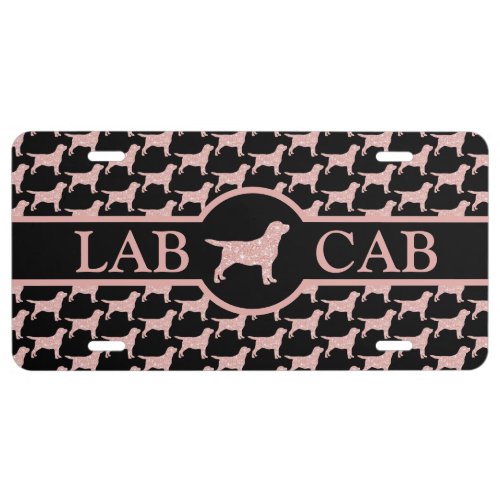 Lab Cab Pink Rose Gold Glitter _ Cute Dog Labrador License Plate