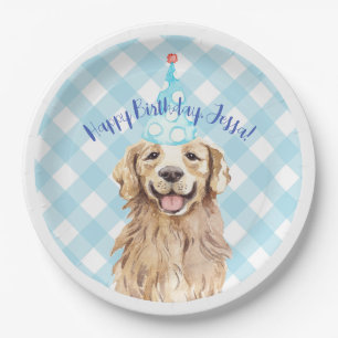 Lab Dog Birthday Party Personalized Plate Gingham