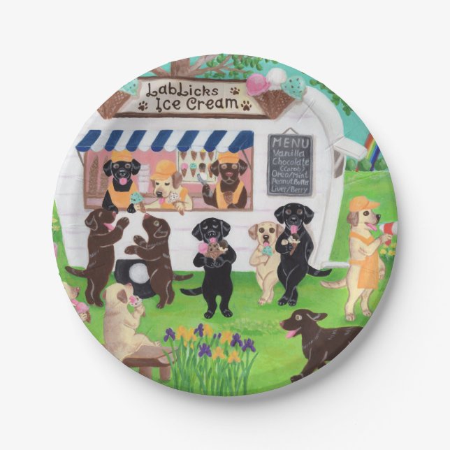 Lab Licks Ice Cream Labradors Paper Plates (Front)
