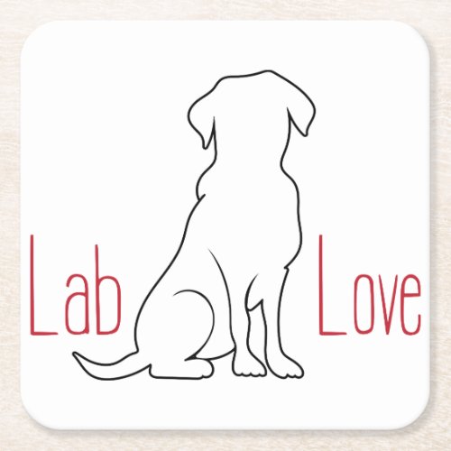Lab Love Dog Outline Square Paper Coaster