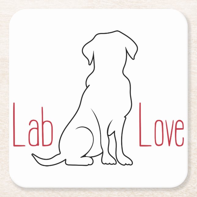 Lab Love Dog Outline Square Paper Coaster (Front)