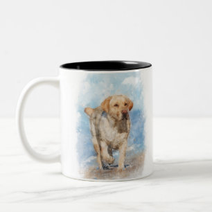 Lab on the beach watercolor Two-Tone coffee mug