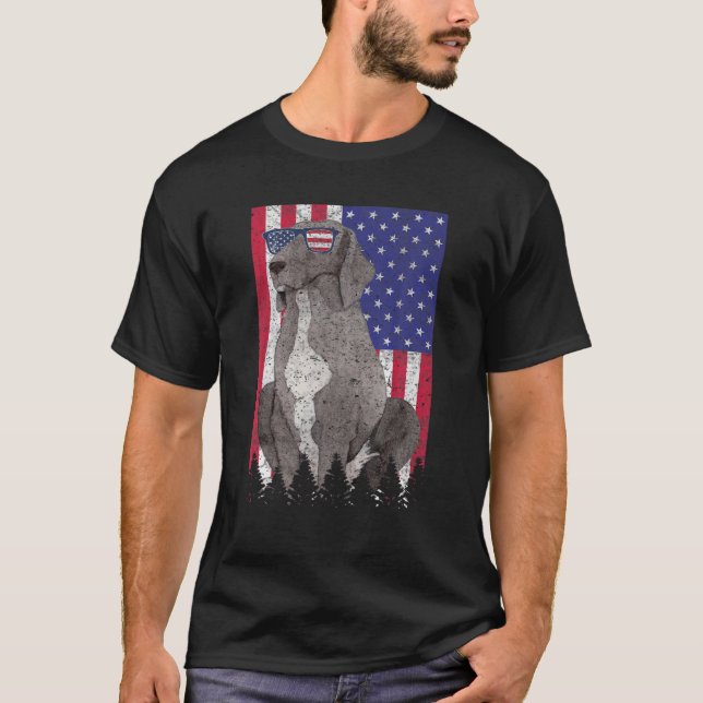 Lab Pointer Patriotic Dog USA Pride American Flag T-Shirt (Front)