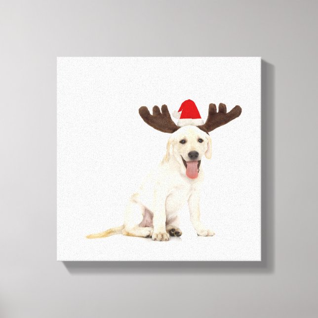 Lab Puppy Wearing Antlers Canvas Print (Front)