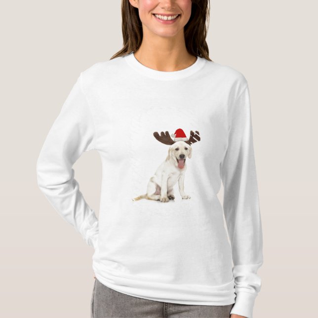 Lab Puppy Wearing Antlers T-Shirt (Front)