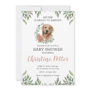 Lab Retriever Dog Puppy Greenery Boho Baby Shower  Invitation