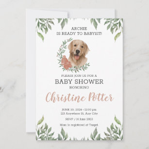Lab Retriever Dog Puppy Greenery Boho Baby Shower  Invitation