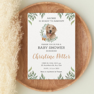 Lab Retriever Dog Puppy Greenery Boho Baby Shower Invitation