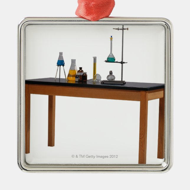 Lab table with chemicals metal ornament (Front)
