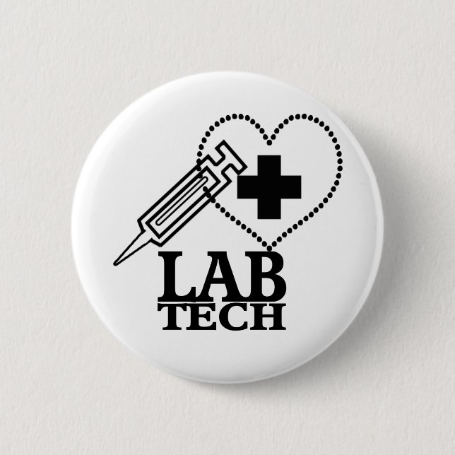 LAB TECH HEART SYRINGE LOGO - LABORATORY SCIENTIST BUTTON (Front)