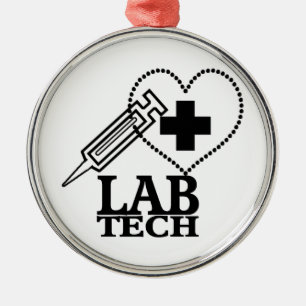 LAB TECH HEART. SYRINGE LOGO MEDICAL LABORATORY SC METAL ORNAMENT