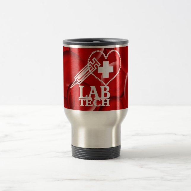 LAB TECH HEART  SYRINGE LOGO TRAVEL MUG (Center)