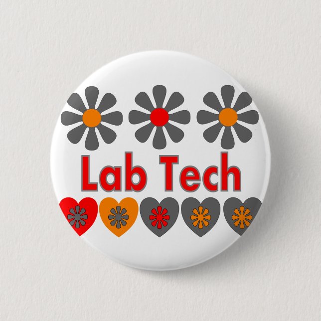 Lab Tech RETRO flowers Button (Front)