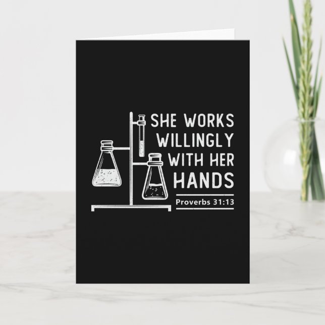 Lab Tech She Works Willingly Laboratory Science Card (Front)