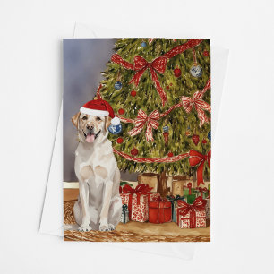 Lab - Yellow Lab Watercolor Under Christmas Tree Card