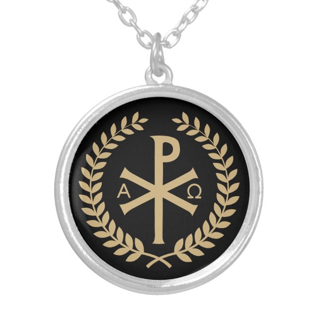 Labarum - Chi Rho - Roman Imperial Standard Silver Plated Necklace (Front)