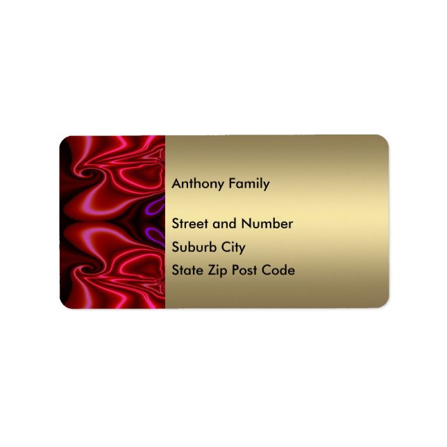 Label Abstract Faux Silk Red Purple on Gold (Front)