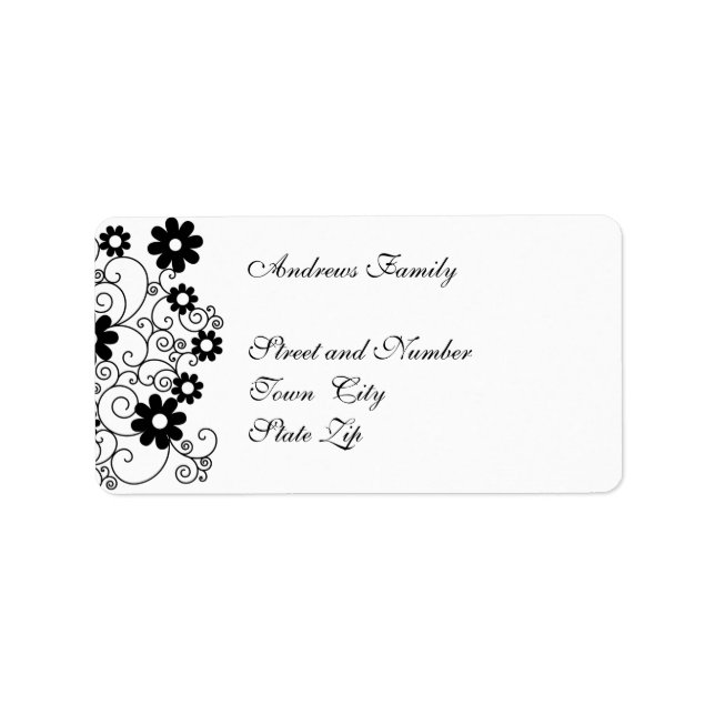 Label Black & White Simple Floral (Front)