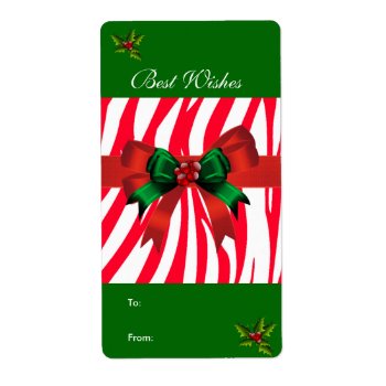 Label Christmas Gift Tag Wild Red White Green Bow by Label_That at Zazzle