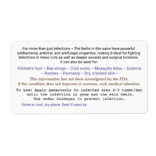 Label for back of salve jar.