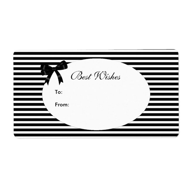 Label Gift Tag Elegant Black White Stripe Bow (Front)