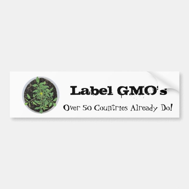Label GMO's Tomato Plant Peace Sign Bumper Sticker (Front)
