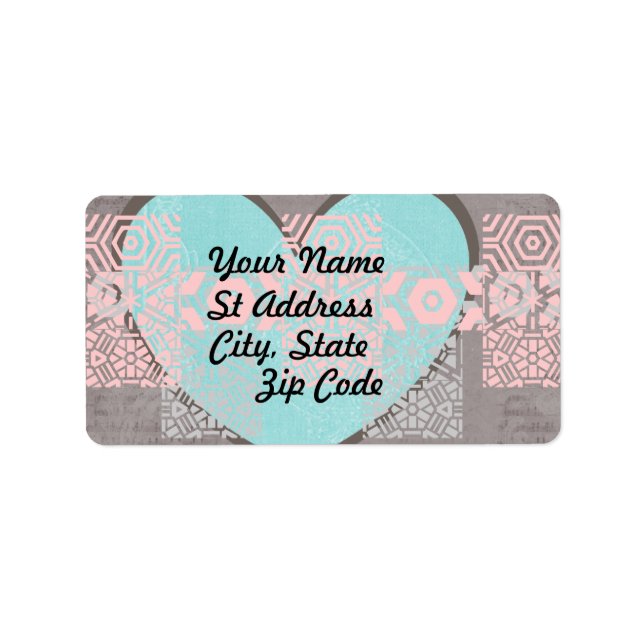 Label, Gray, and  White, Blue Heart, Pink Grunge Label (Front)