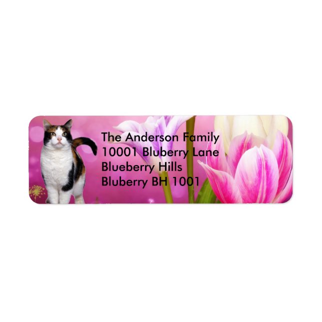Label Return Address Cat & Flowers (Front)