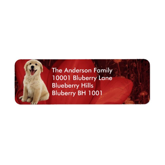 Label Return Address Golden Retriever & Flowers (Front)