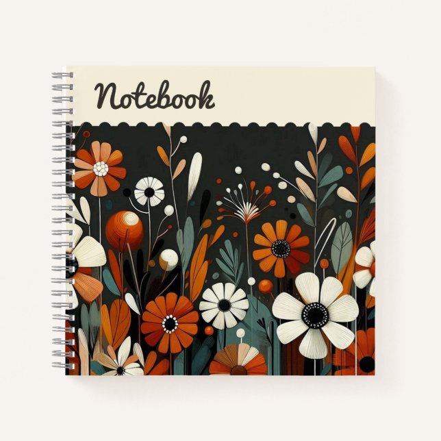 Label Rustic Orange Wildflower with Golden Accents Notebook (Front)