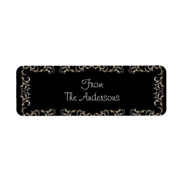 Label Sticker Gold Floral on Black (Front)