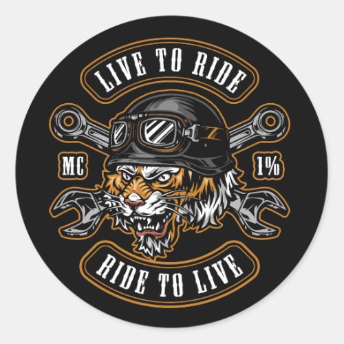 label with angry tiger head in biker helmet and go