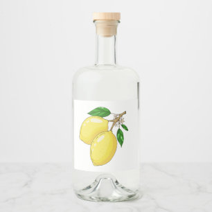 Label with big fresh lemons and green leaves