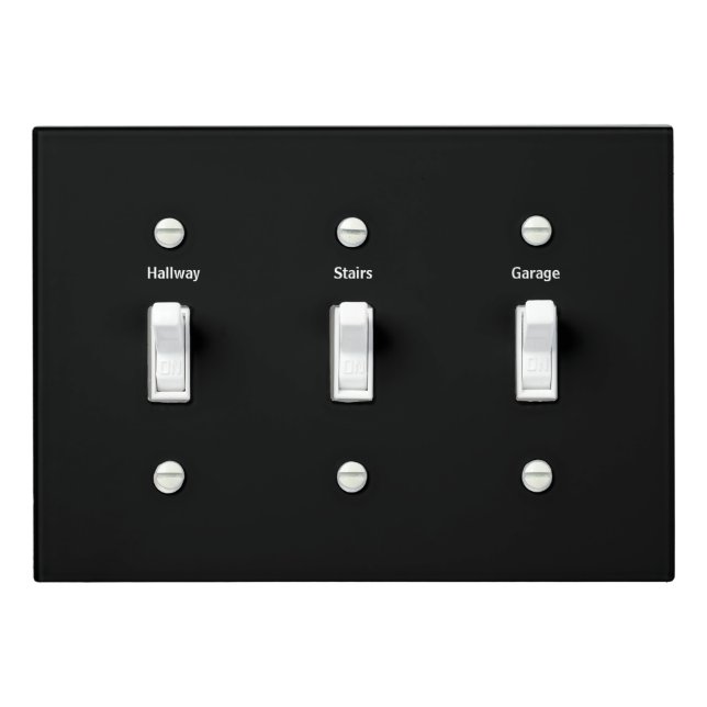 Labeled Room Triple Light Switch Cover (In Situ)
