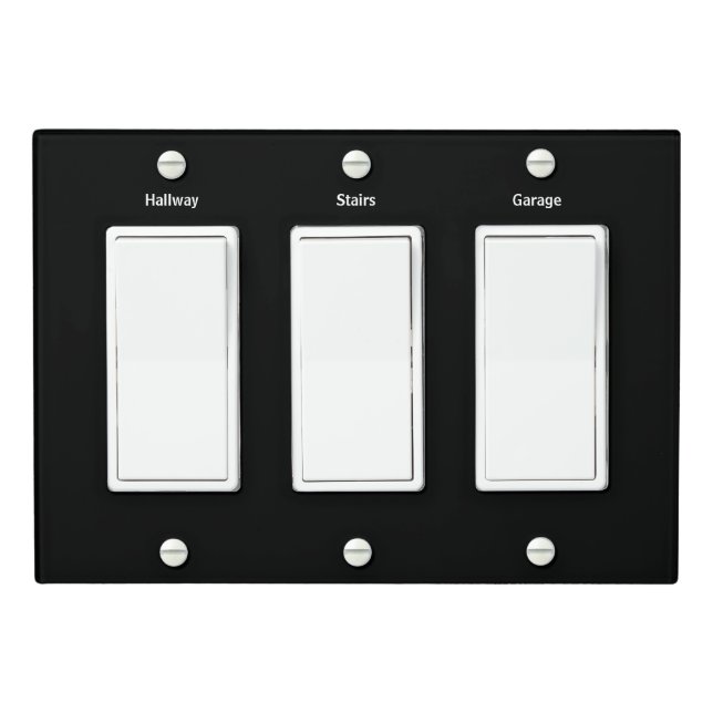 Labeled Room Triple Rocker Light Switch Cover (In Situ)
