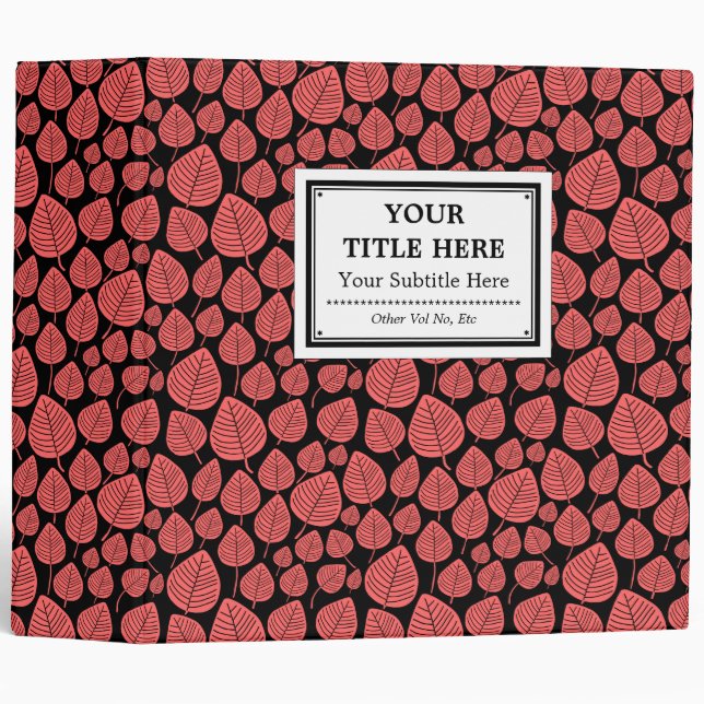 Labelled (2in) - Leaves - Tropical Pink on Black 3 Ring Binder (Front/Spine)