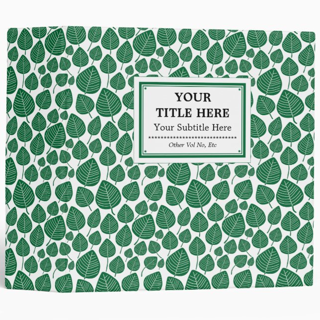 Labelled - Leaves - Forest Green on White 3 Ring Binder (Front/Spine)