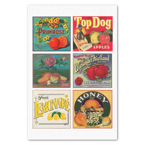 labels 21 10x15 Vintage Food Decoupage Tissue Paper