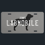LABMOBILE Labrador Retriever Silhouette Custom License Plate<br><div class="desc">LABMOBILE Lab Lover's License Plate. Personalize with you own text.</div>