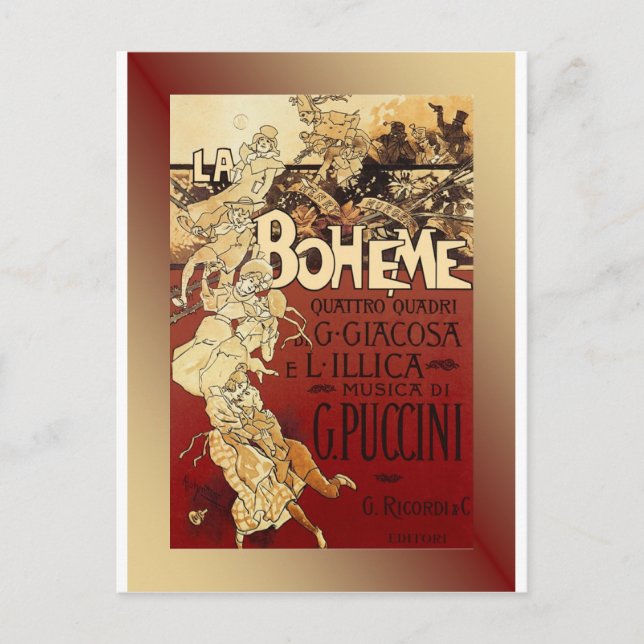 LaBoheme ~ Puccini Opera 1896 w/Background Postcard (Front)